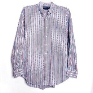 Ralph Lauren Classic Fit Blue & Red Striped Button Down Shirt Men's Size XL 17